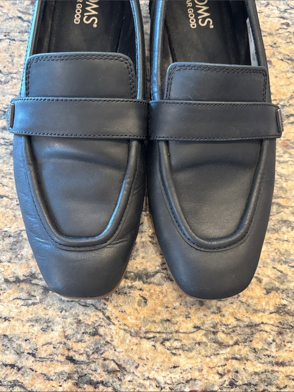 Toms Black Leather Slip-On Penny Loafers - Picture 9 of 11